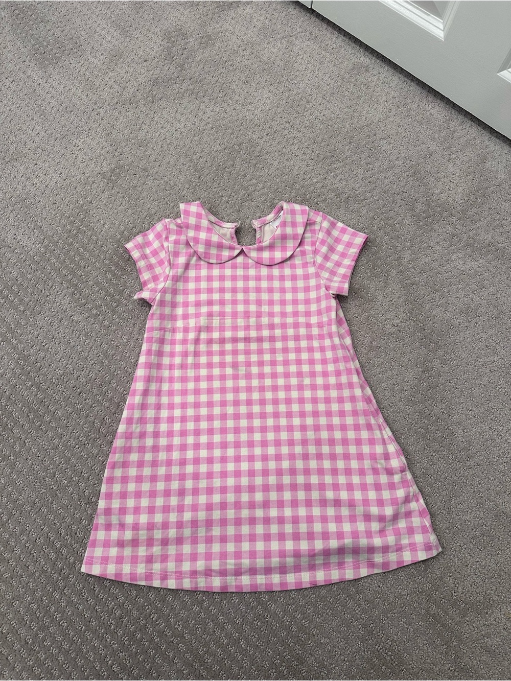 Hanna Andersson Pink Gingham Peter Pan Collar Dress Girls Size 4 100cm